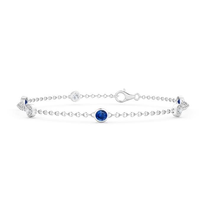 3.5mm AAA Bezel-Set Sapphire and Diamond Station Bracelet with Chain in White Gold 