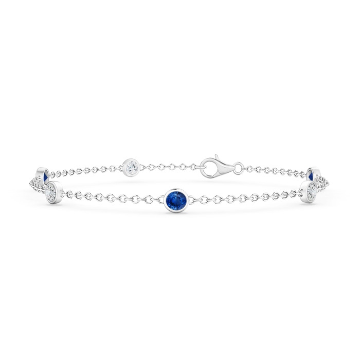 3.5mm AAA Bezel-Set Sapphire and Diamond Station Bracelet with Chain in White Gold