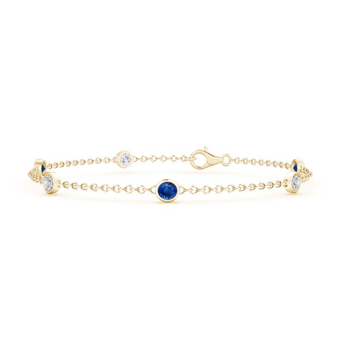 3.5mm AAA Bezel-Set Sapphire and Diamond Station Bracelet with Chain in Yellow Gold