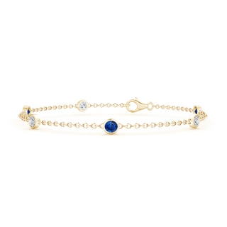 3.5mm AAA Bezel-Set Sapphire and Diamond Station Bracelet with Chain in Yellow Gold