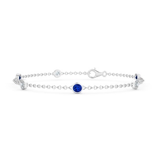 3.5mm AAAA Bezel-Set Sapphire and Diamond Station Bracelet with Chain in 10K White Gold
