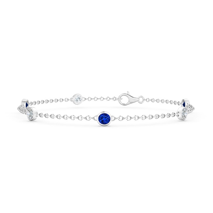 3.5mm AAAA Bezel-Set Sapphire and Diamond Station Bracelet with Chain in White Gold 