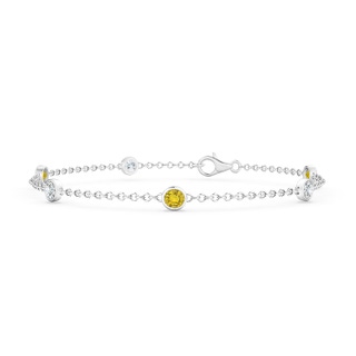 3.5mm AAAA Bezel-Set Yellow Sapphire & Diamond Station Bracelet in White Gold