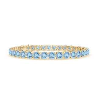 5mm AAA Classic Aquamarine Linear Tennis Bracelet in Yellow Gold