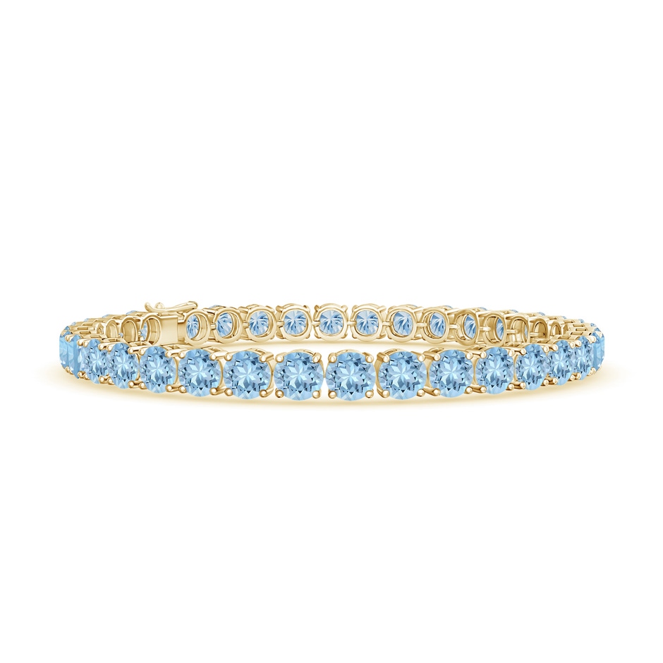 5mm AAA Classic Aquamarine Linear Tennis Bracelet in Yellow Gold 