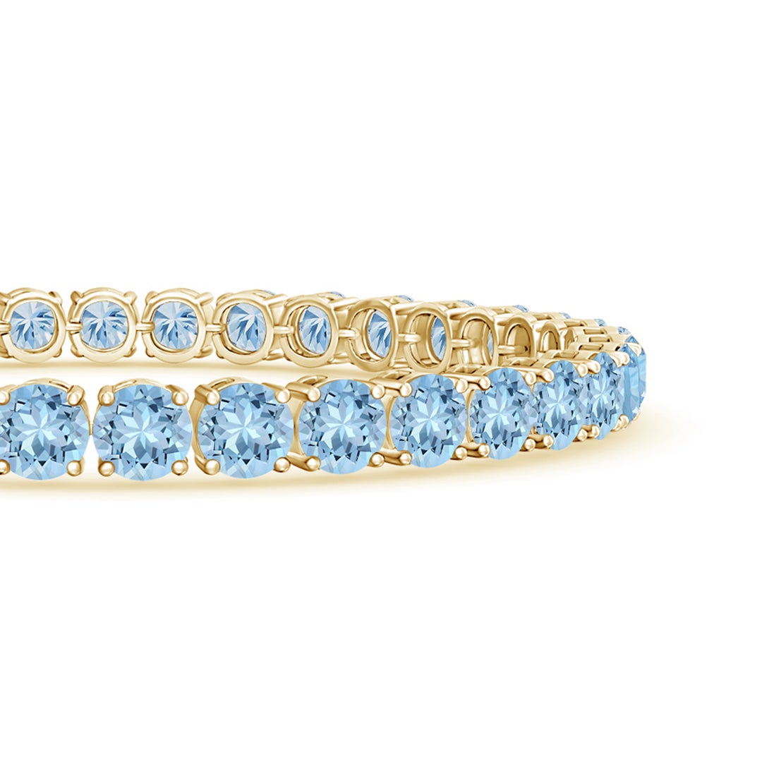 5mm AAA Classic Aquamarine Linear Tennis Bracelet in Yellow Gold - side 3