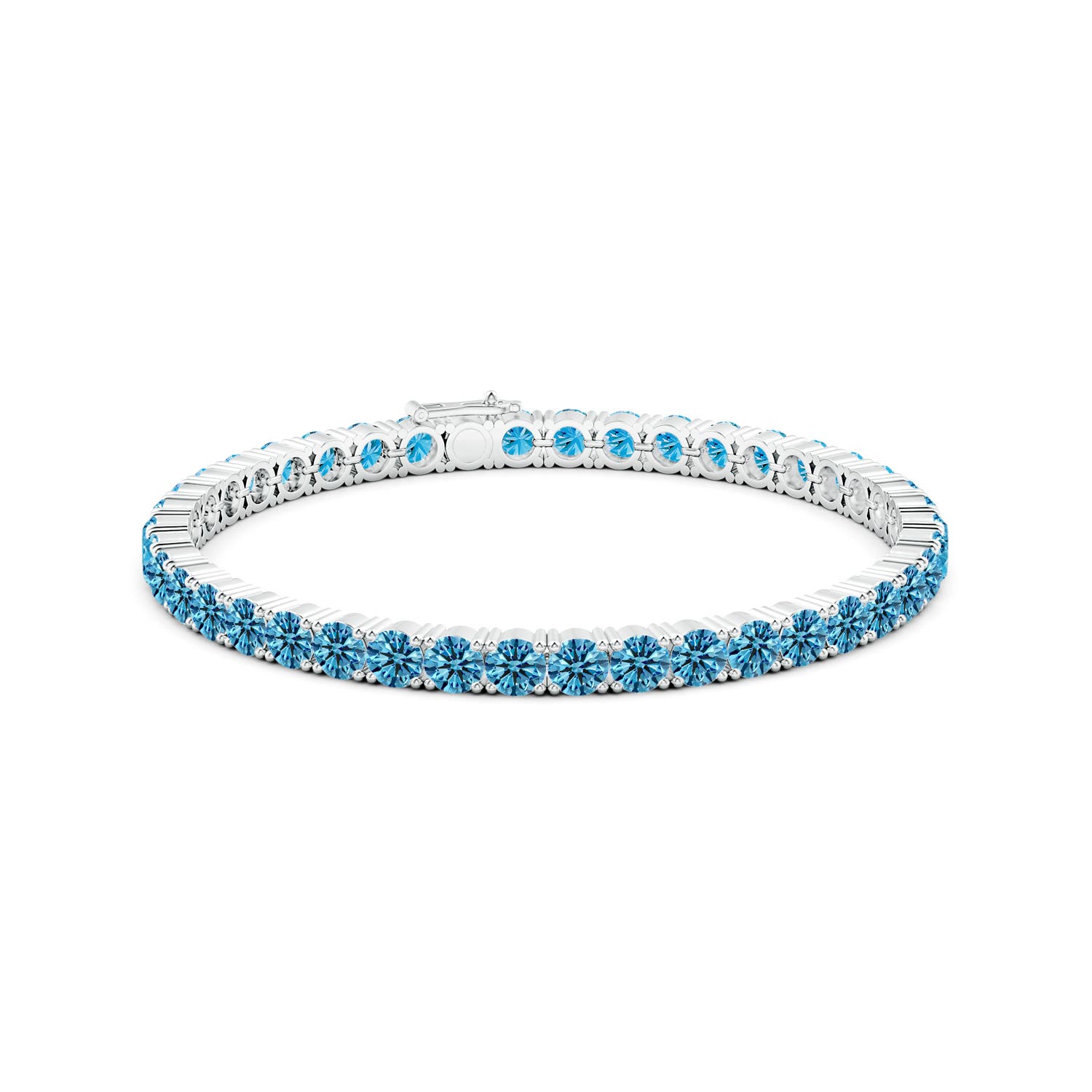 4mm AAAA Classic Fancy Intense Blue Diamond Linear Tennis Bracelet in White Gold - side 2