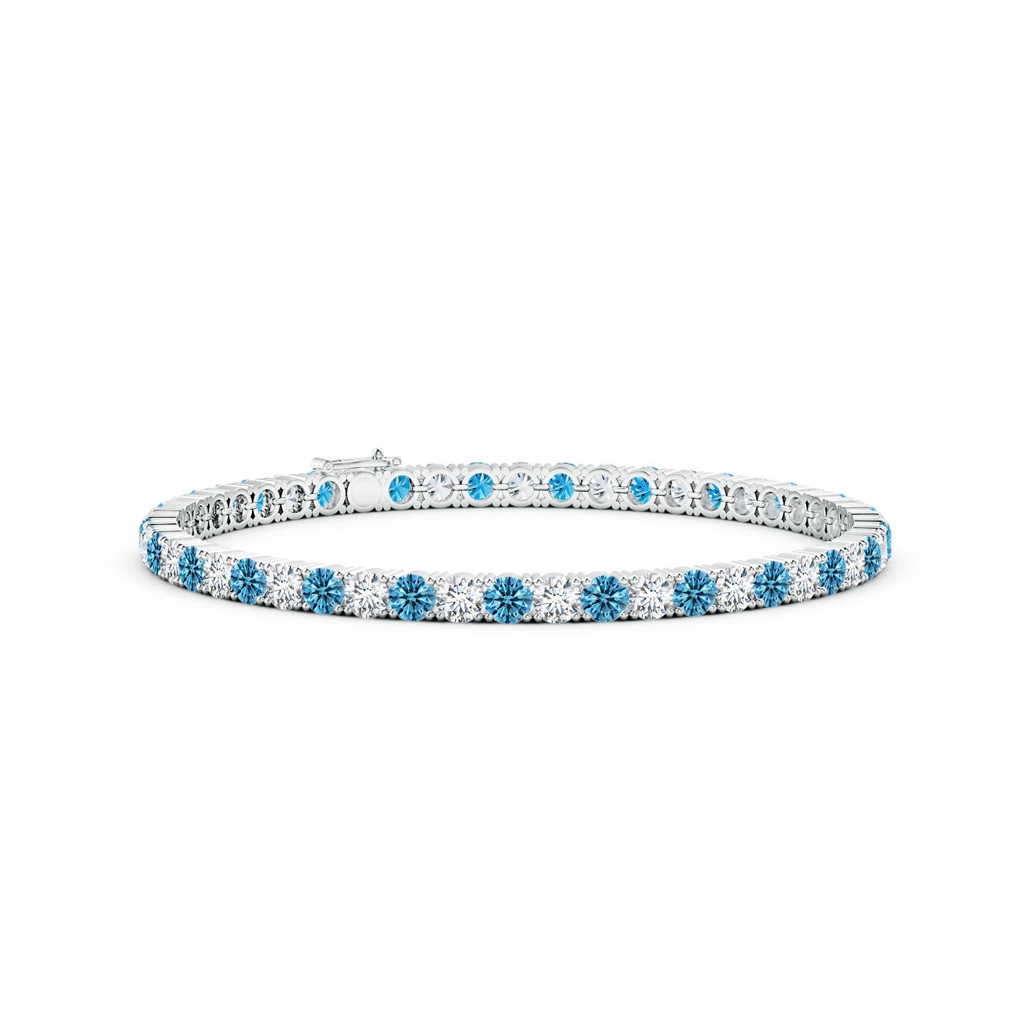 Angara 7.95 CTW Classic Fancy Intense Blue and White Diamond Linear Tennis Bracelet in 14K White Gold