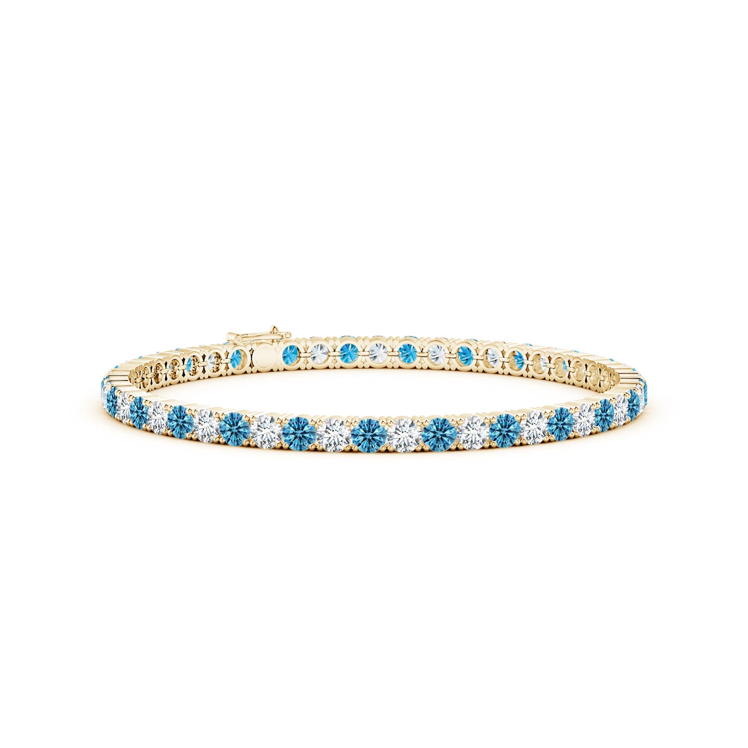 Angara 7.95 CTW Classic Fancy Intense Blue and White Diamond Linear Tennis Bracelet in 14K Yellow Gold