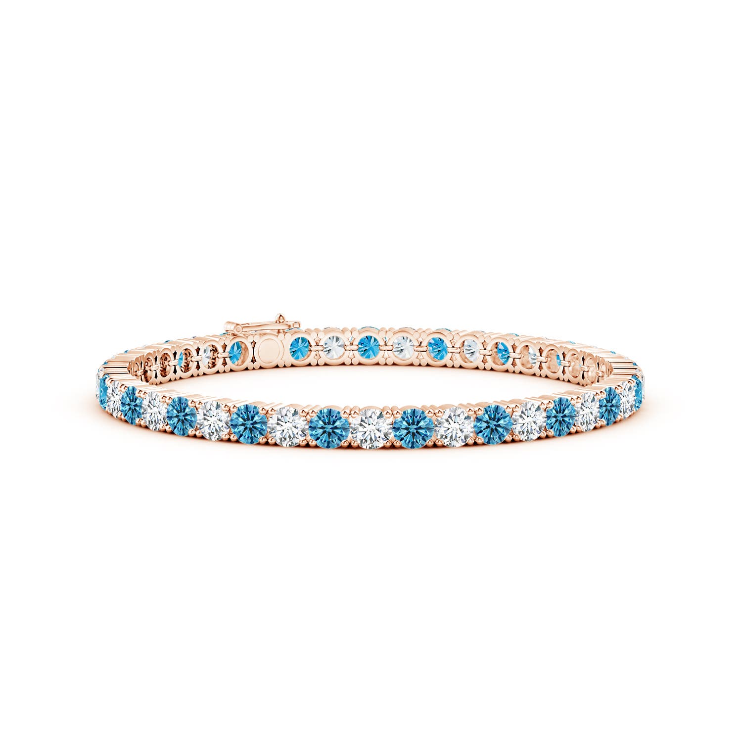 Angara 9.66 CTW Classic Fancy Intense Blue and White Diamond Linear Tennis Bracelet in 18K Rose Gold