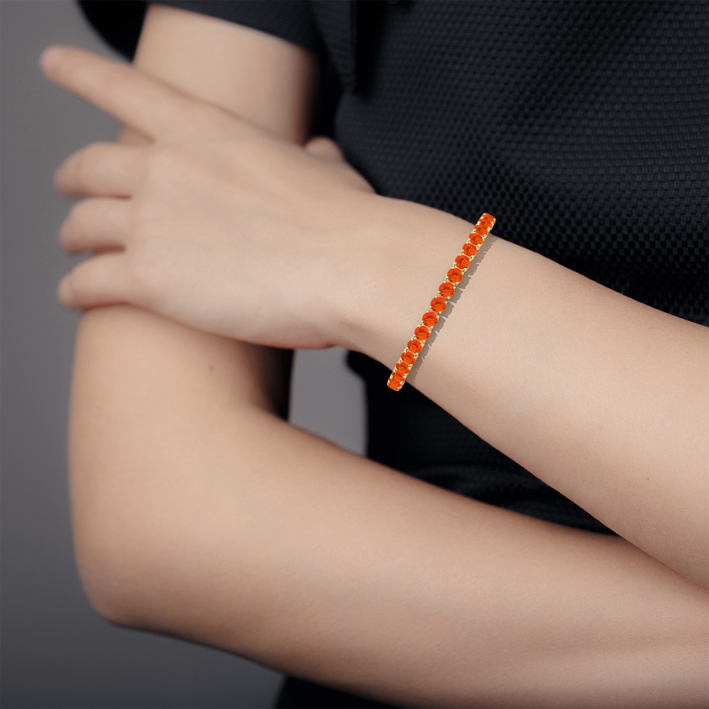 5mm AAA Classic Fire Opal Linear Tennis Bracelet in Yellow Gold - body_bra