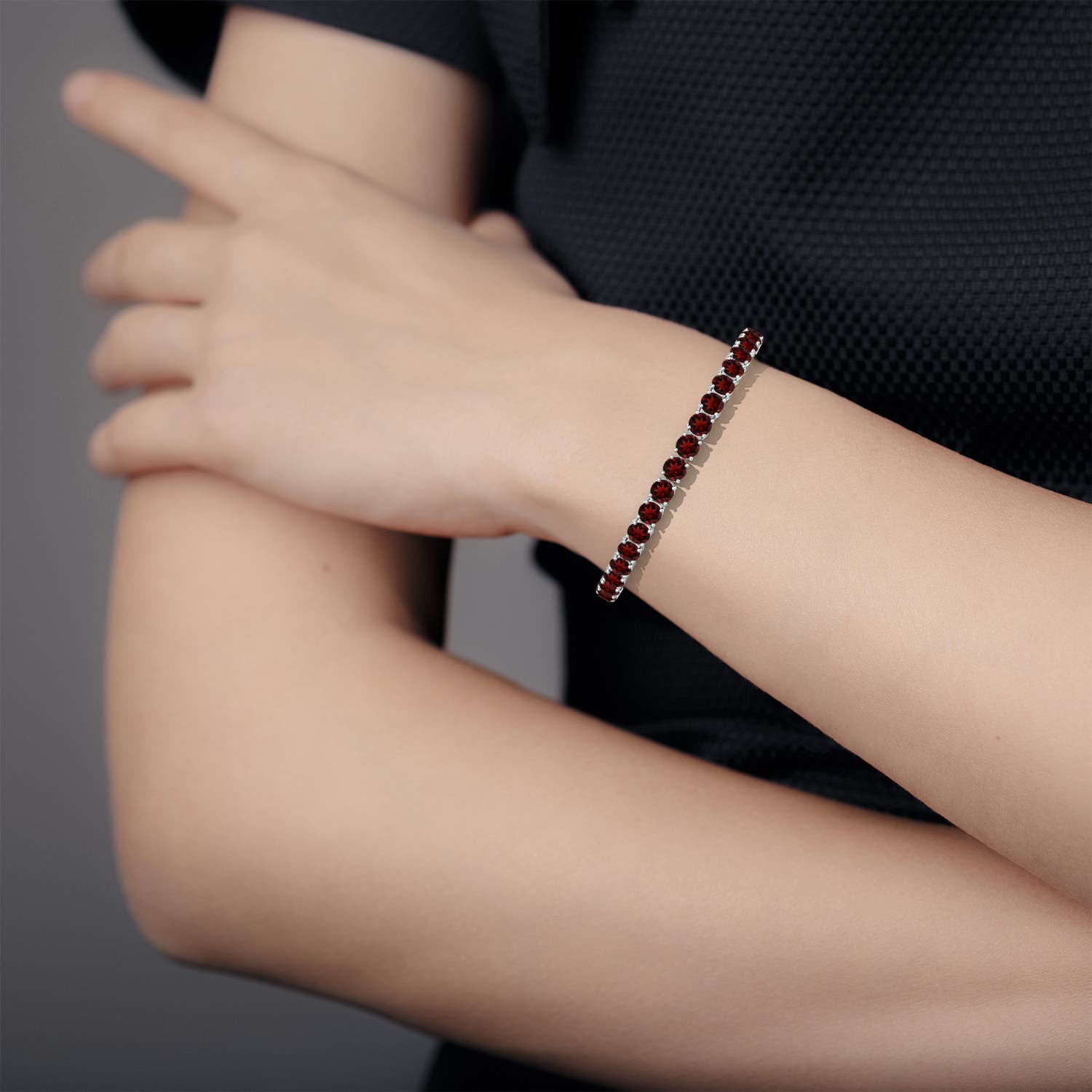 5mm AAA Classic Garnet Linear Tennis Bracelet in S999 Silver - body_view 5