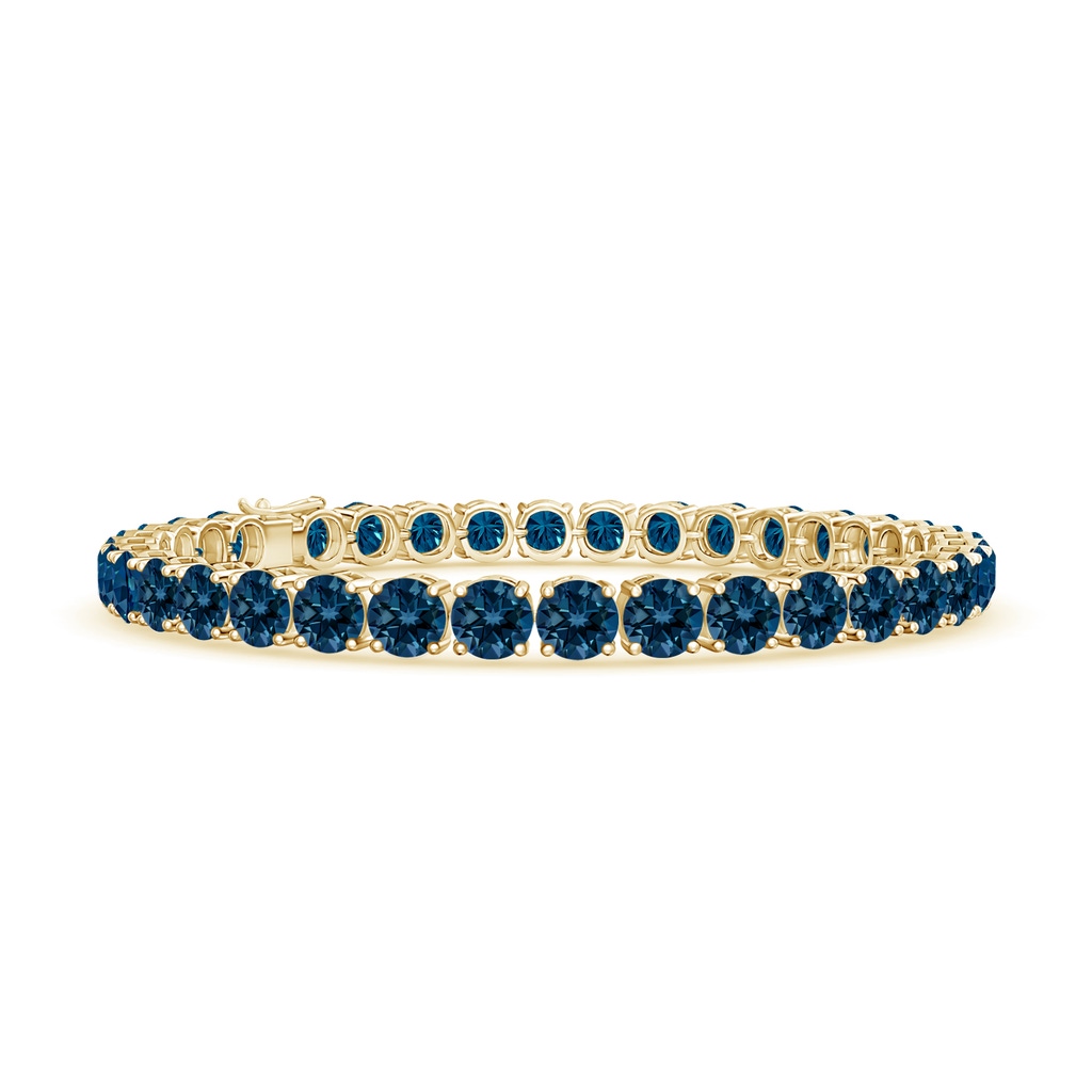 5mm AAAA Classic London Blue Topaz Linear Tennis Bracelet in Yellow Gold