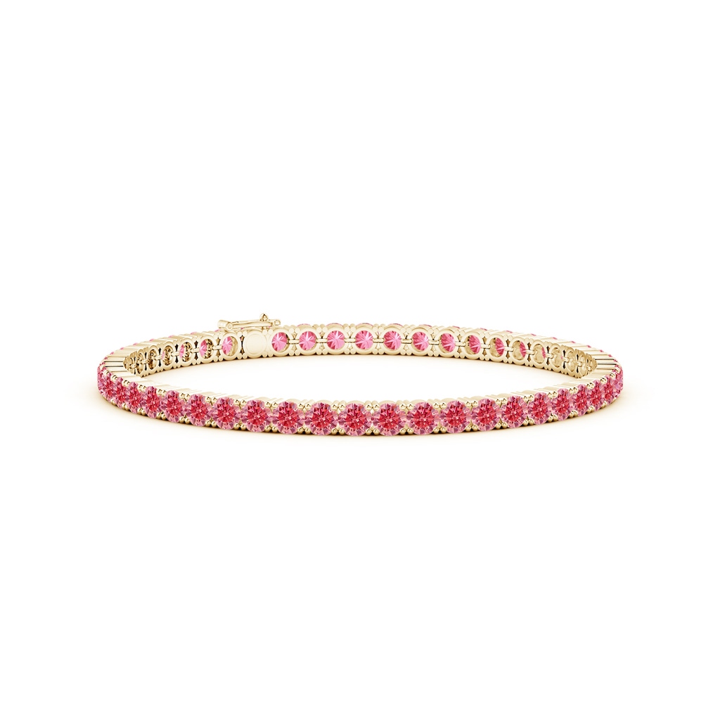 3.5mm AAAA Classic Fancy Intense Pink Diamond Linear Tennis Bracelet in Yellow Gold