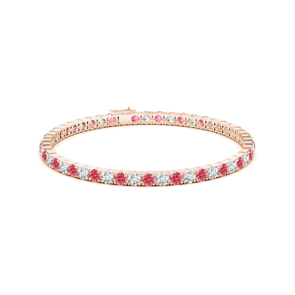 3.5mm AAAA Classic Fancy Intense Pink and White Diamond Linear Tennis Bracelet in Rose Gold - side 199