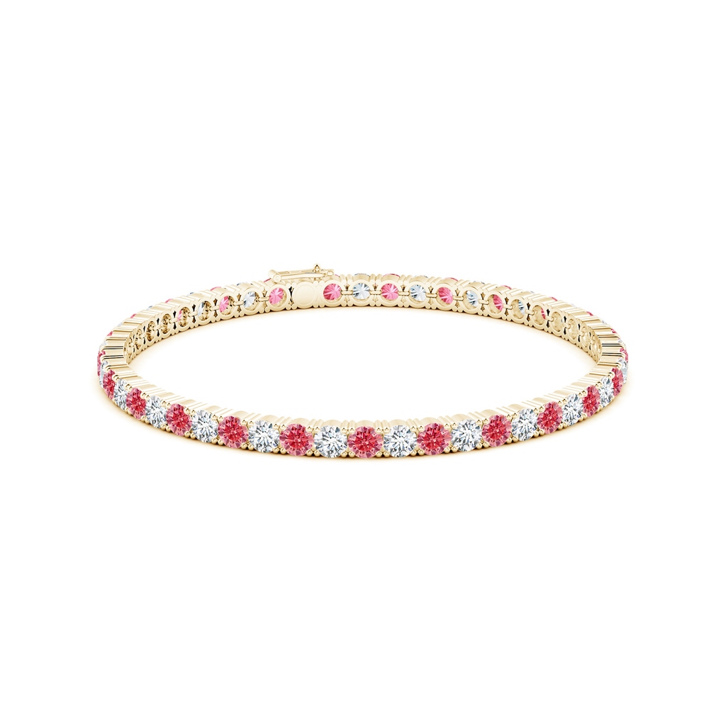 3.5mm AAAA Classic Fancy Intense Pink and White Diamond Linear Tennis Bracelet in Yellow Gold - side 199