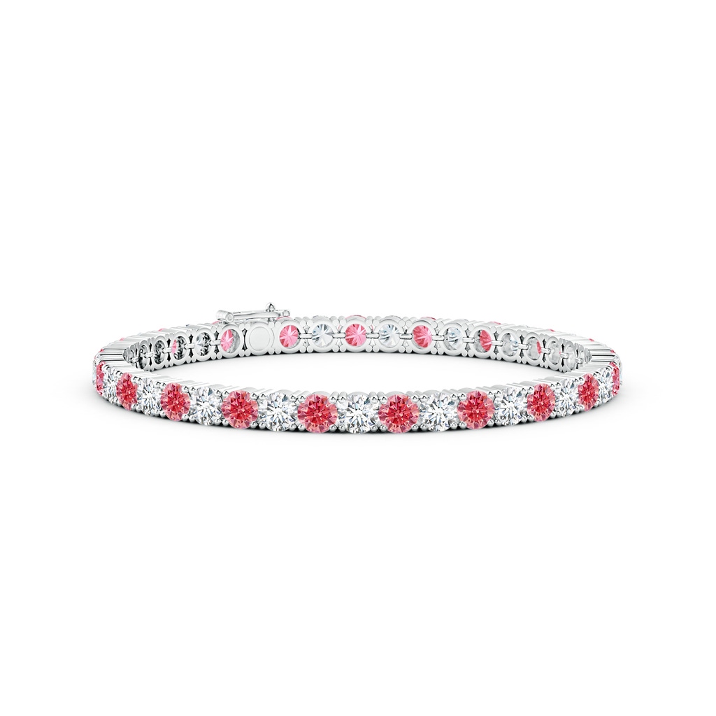 4mm AAAA Classic Fancy Intense Pink and White Diamond Linear Tennis Bracelet in White Gold