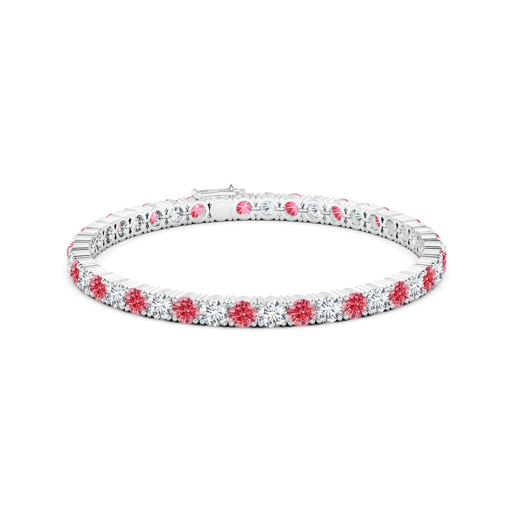 4mm AAAA Classic Fancy Intense Pink and White Diamond Linear Tennis Bracelet in White Gold - side 199