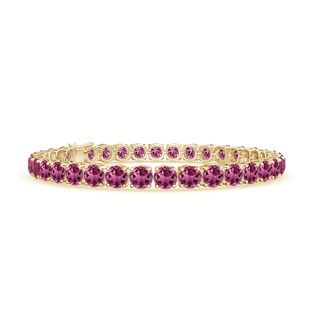 5mm AAAA Classic Pink Tourmaline Linear Tennis Bracelet in Yellow Gold