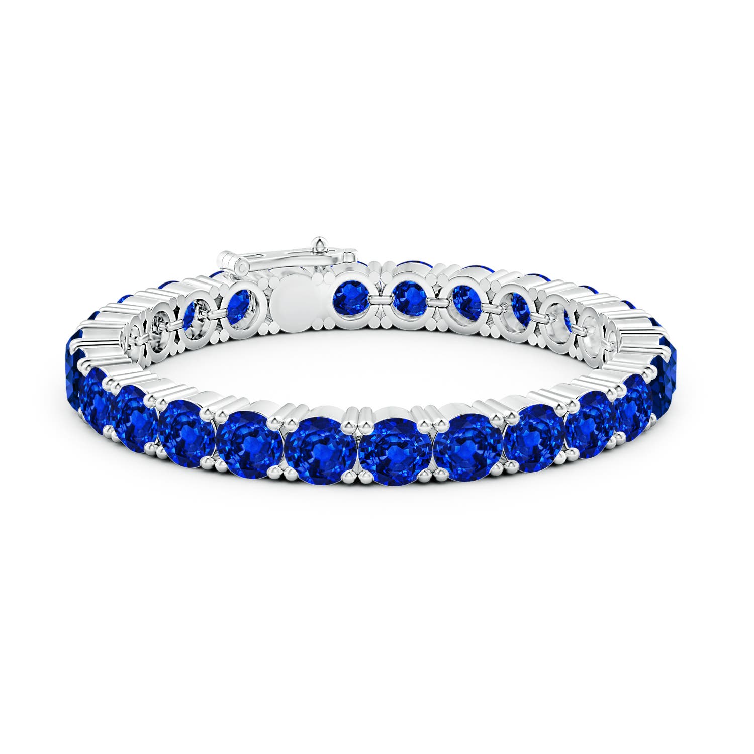 7mm AAAA Classic Blue Sapphire Linear Tennis Bracelet in S999 Silver