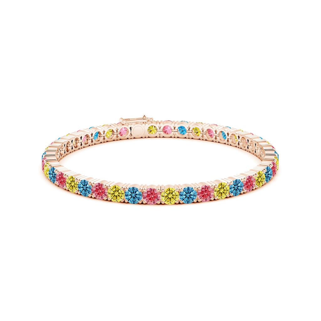 4mm AAAA Classic Fancy Intense Multi-Colour Diamond Linear Tennis Bracelet in Rose Gold - side 199