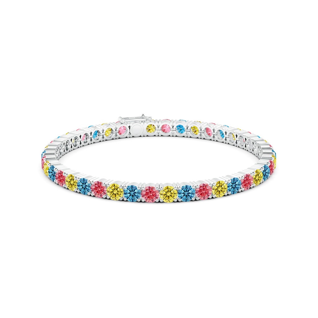 4mm AAAA Classic Fancy Intense Multi-Colour Diamond Linear Tennis Bracelet in White Gold - side 199