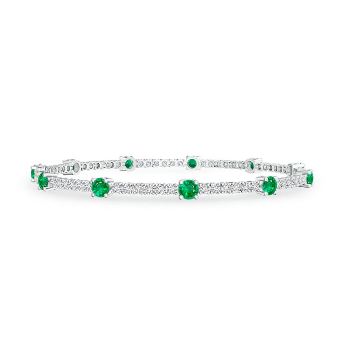 2.8mm AAA Diamond and Emerald Station Stackable Bracelet in White Gold 