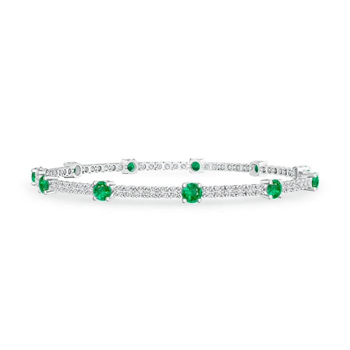 2.8mm AAA Diamond and Emerald Station Stackable Bracelet in White Gold