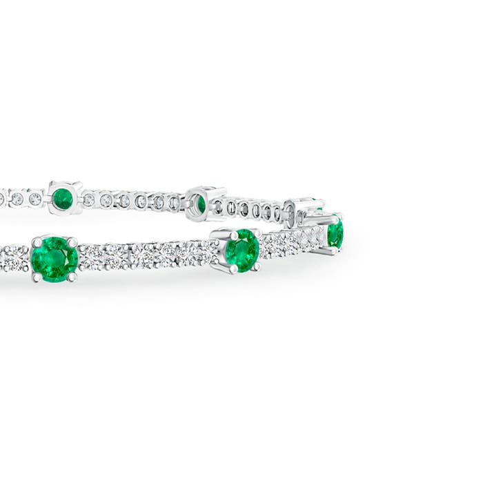 2.8mm AAA Diamond and Emerald Station Stackable Bracelet in White Gold