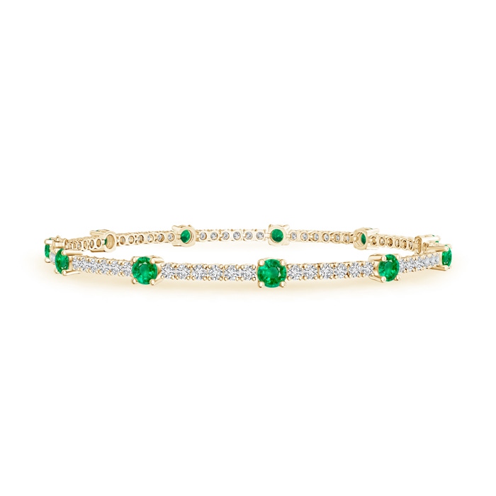 2.8mm AAA Diamond and Emerald Station Stackable Bracelet in Yellow Gold 