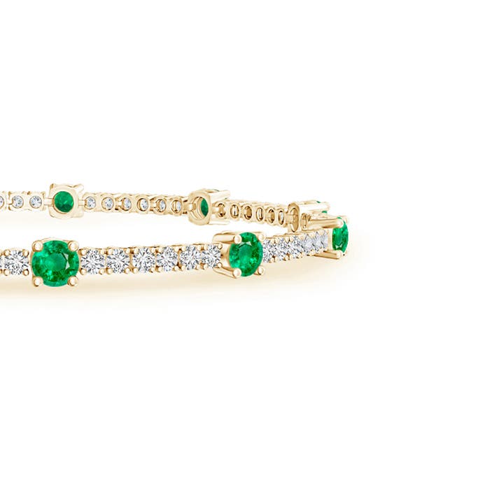 2.8mm AAA Diamond and Emerald Station Stackable Bracelet in Yellow Gold - side 2