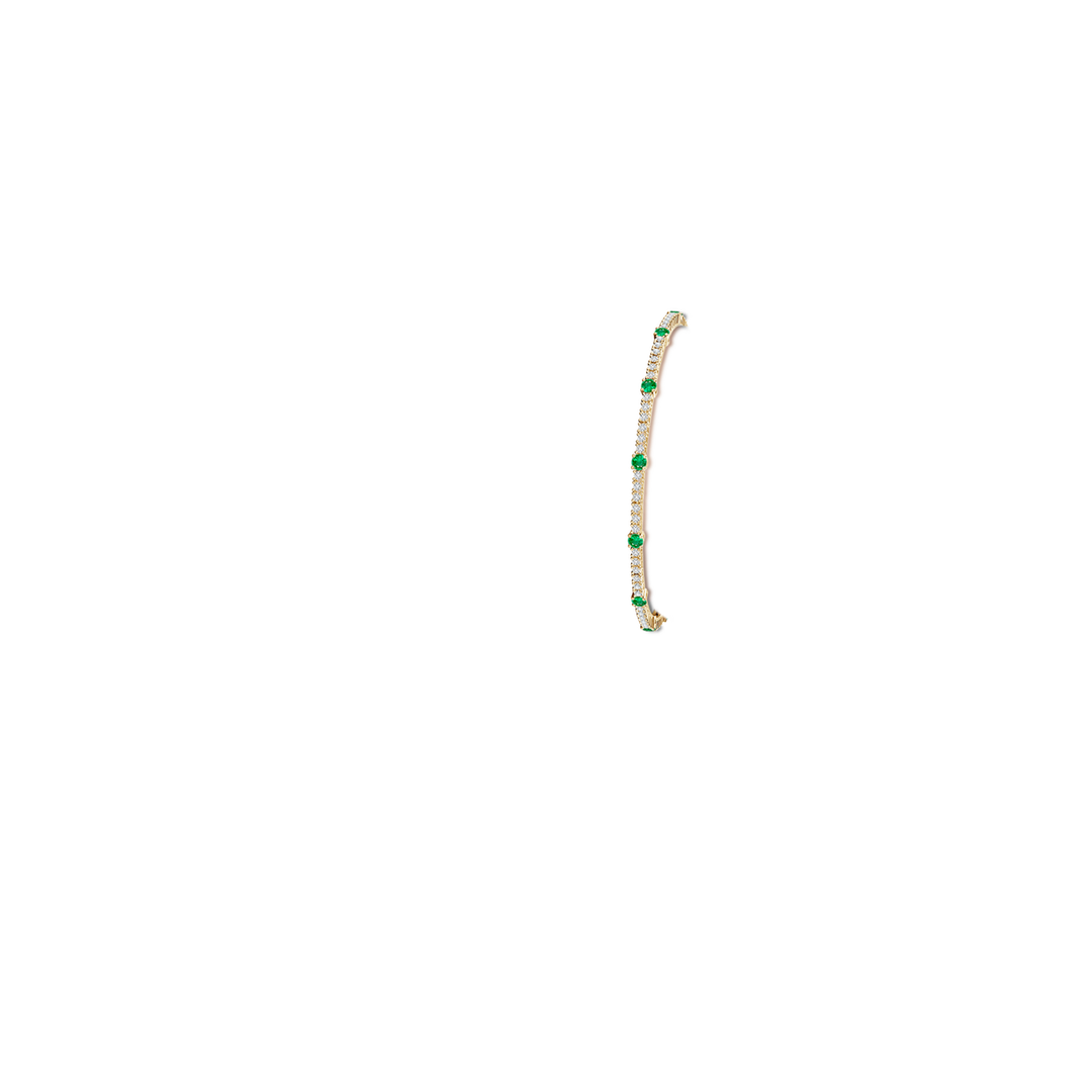 2.8mm AAA Diamond and Emerald Station Stackable Bracelet in Yellow Gold - body_arm