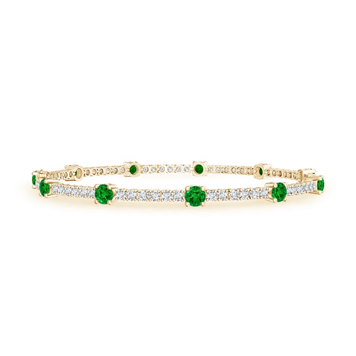 2.8mm AAAA Diamond and Emerald Station Stackable Bracelet in Yellow Gold