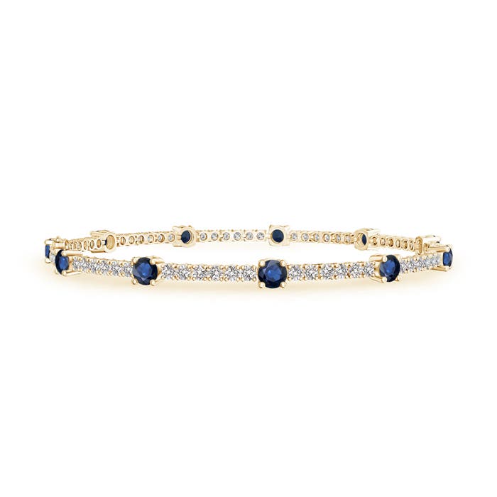 2.8mm AA Diamond and Sapphire Station Stackable Bracelet in Yellow Gold