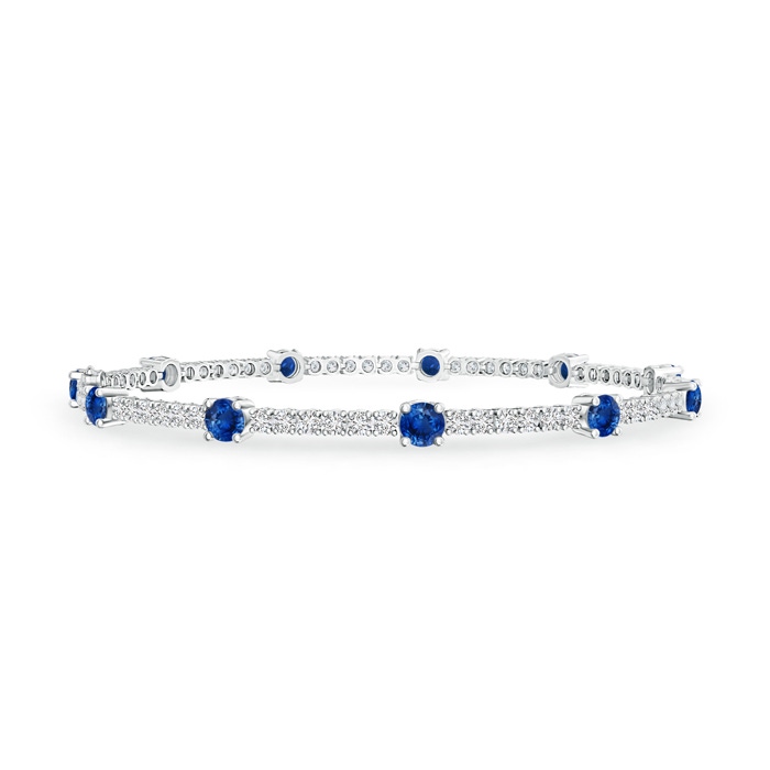 2.8mm AAA Diamond and Sapphire Station Stackable Bracelet in White Gold 