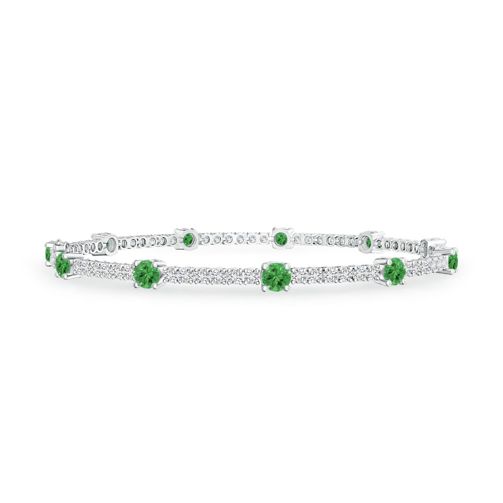 2.8mm AAA Diamond and Tsavorite Station Stackable Bracelet in White Gold