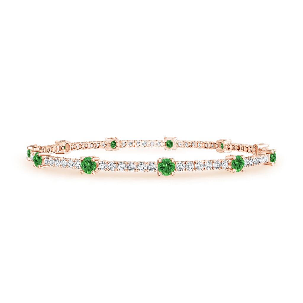 2.8mm AAAA Diamond and Tsavorite Station Stackable Bracelet in Rose Gold