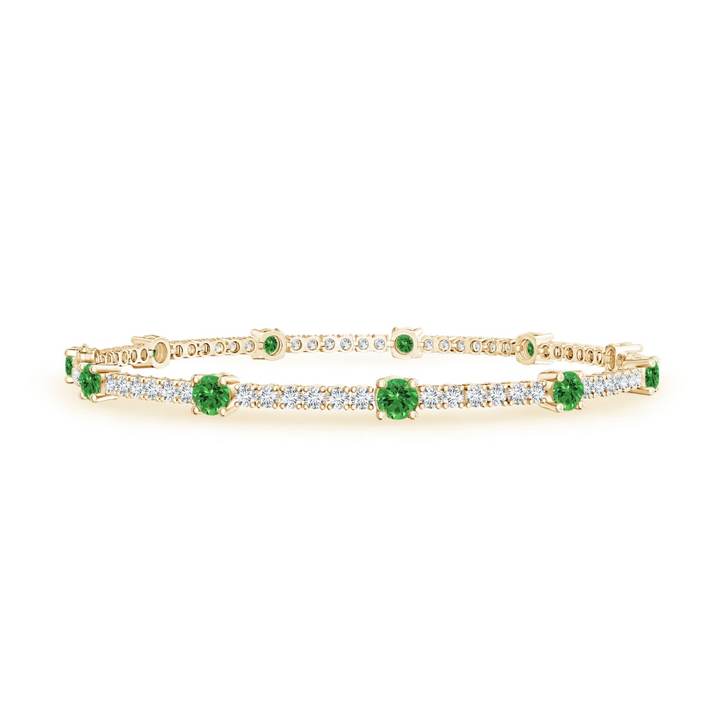 2.8mm AAAA Diamond and Tsavorite Station Stackable Bracelet in Yellow Gold