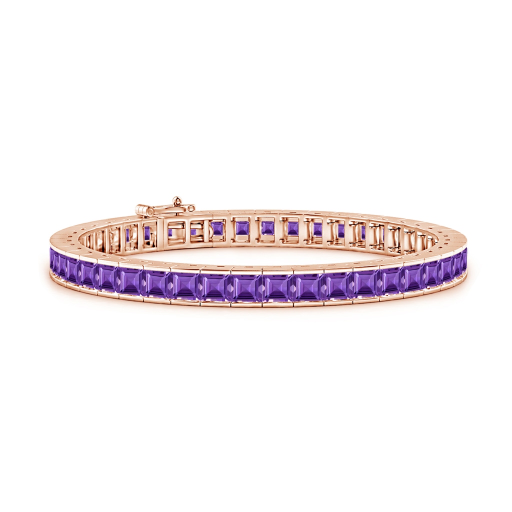 4mm AAA Channel-Set Square Amethyst Tennis Bracelet in Rose Gold