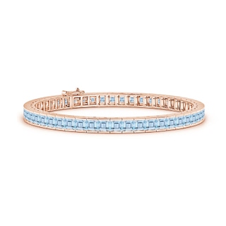 3.5mm AAA Channel-Set Square Aquamarine Tennis Bracelet in Rose Gold