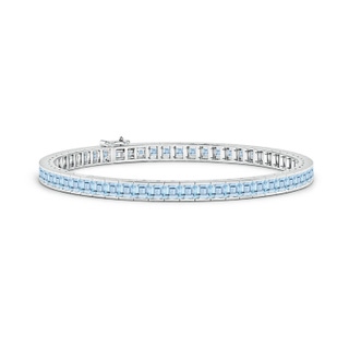 3mm AAA Channel-Set Square Aquamarine Tennis Bracelet in White Gold