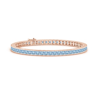 3mm AAAA Channel-Set Square Aquamarine Tennis Bracelet in Rose Gold
