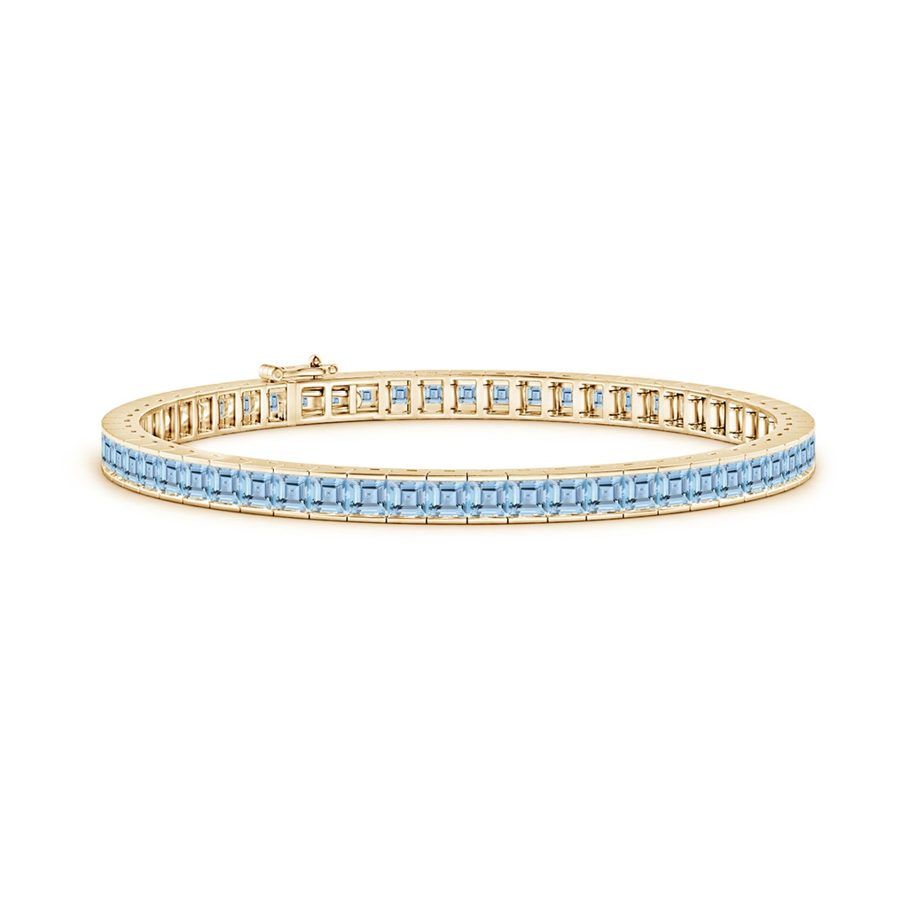 3mm AAAA Channel-Set Square Aquamarine Tennis Bracelet in Yellow Gold