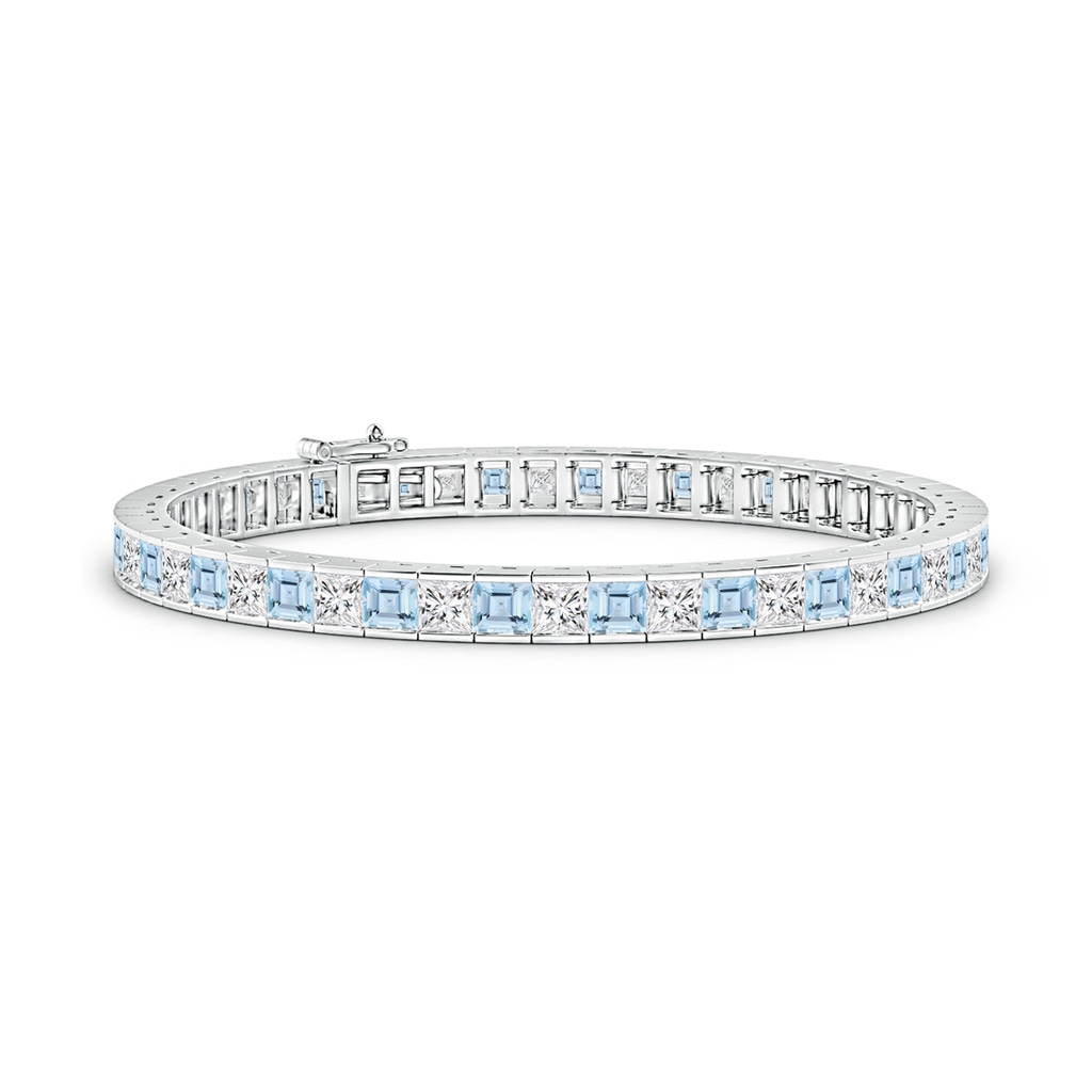 3.5mm AAA Channel-Set Square Aquamarine and Diamond Tennis Bracelet in White Gold