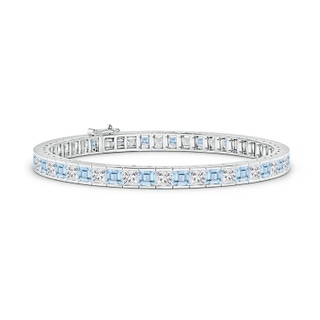 3.5mm AAA Channel-Set Square Aquamarine and Diamond Tennis Bracelet in White Gold