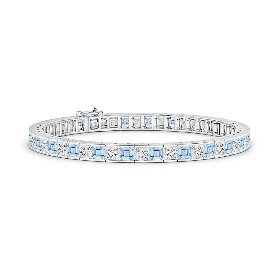 3.5mm AAA Channel-Set Square Aquamarine and Diamond Tennis Bracelet in White Gold 