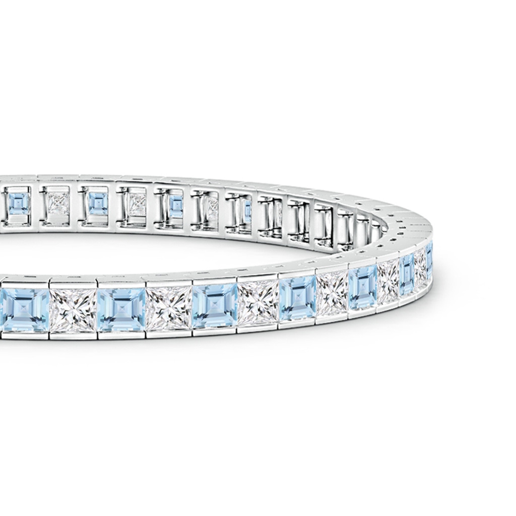 3.5mm AAA Channel-Set Square Aquamarine and Diamond Tennis Bracelet in White Gold Side-1