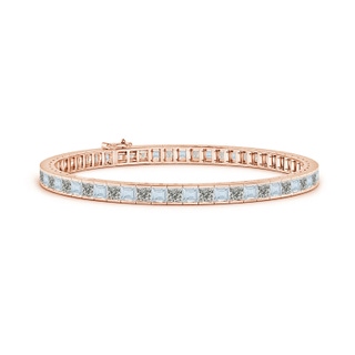 3mm A Channel-Set Square Aquamarine and Diamond Tennis Bracelet in Rose Gold