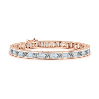 4mm A Channel-Set Square Aquamarine and Diamond Tennis Bracelet in Rose Gold