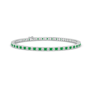 2.2mm AA Princess-Cut Diamond and Emerald Tennis Bracelet in White Gold